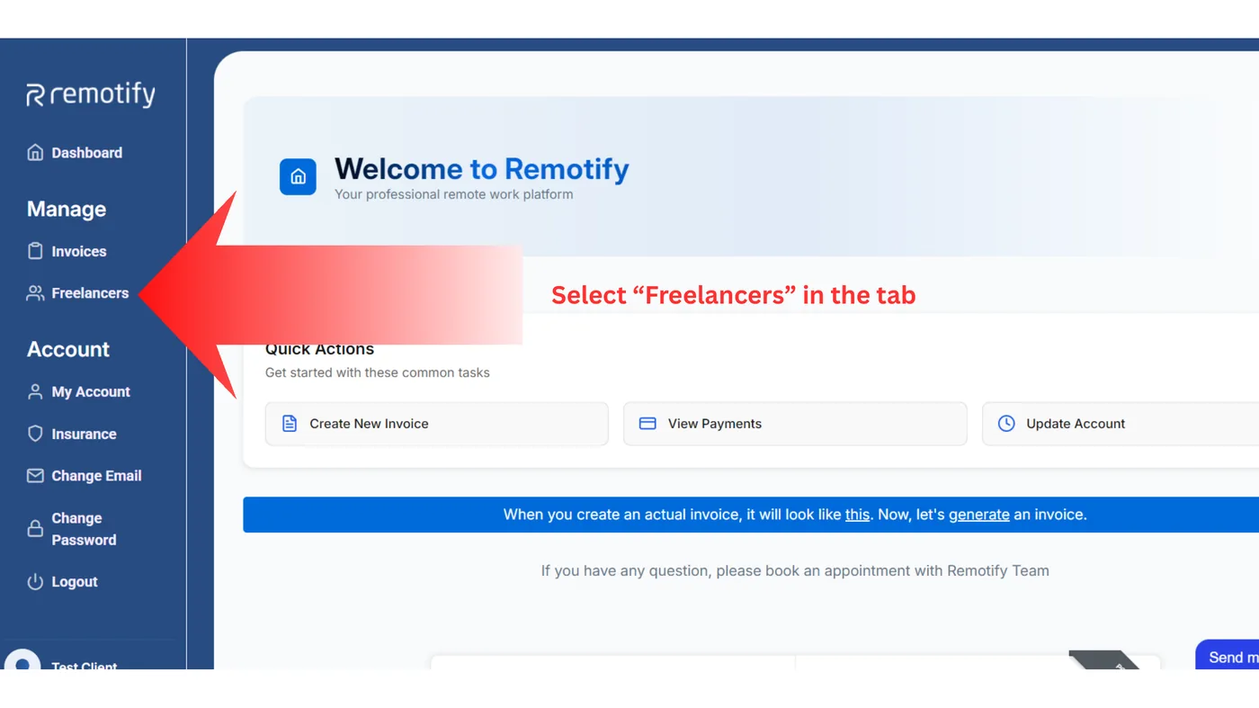 Select Freelancers in the tab