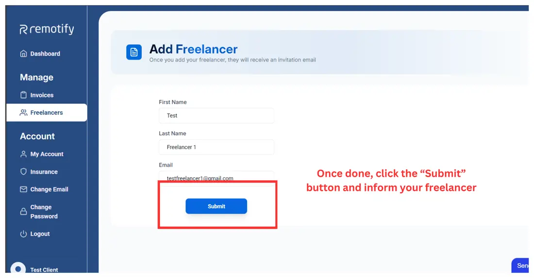 Submit and notify them