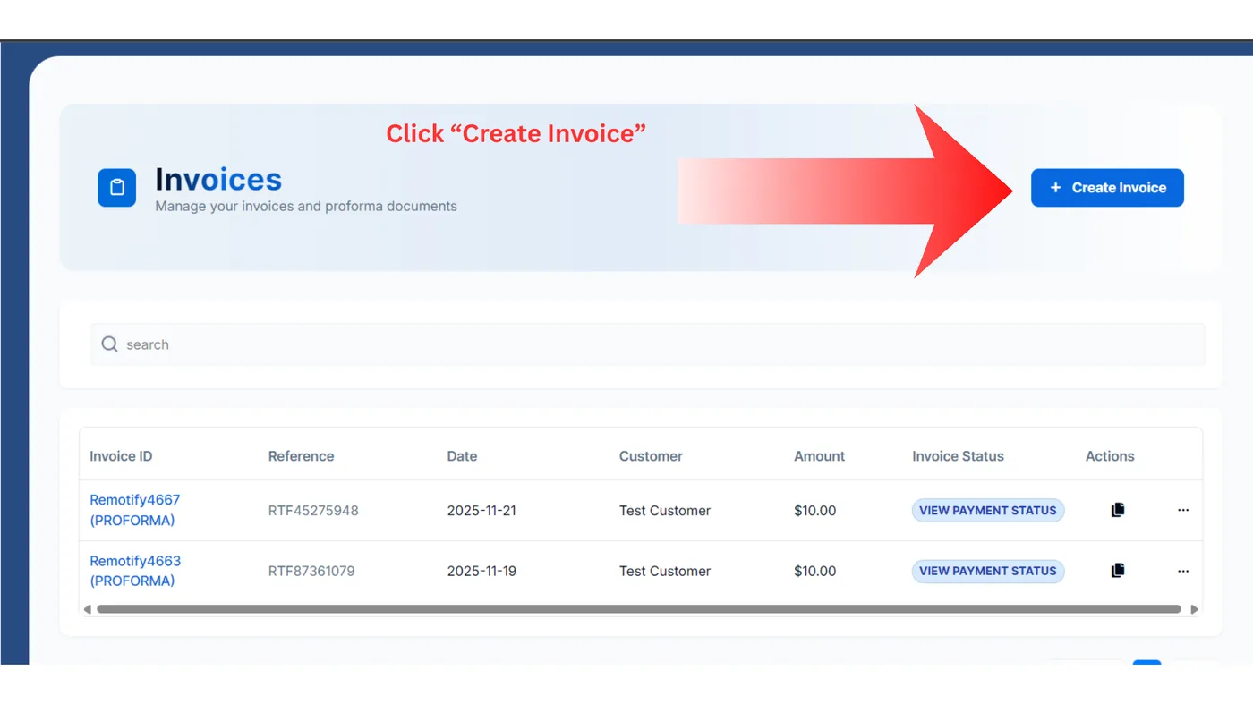 Click Create Invoice