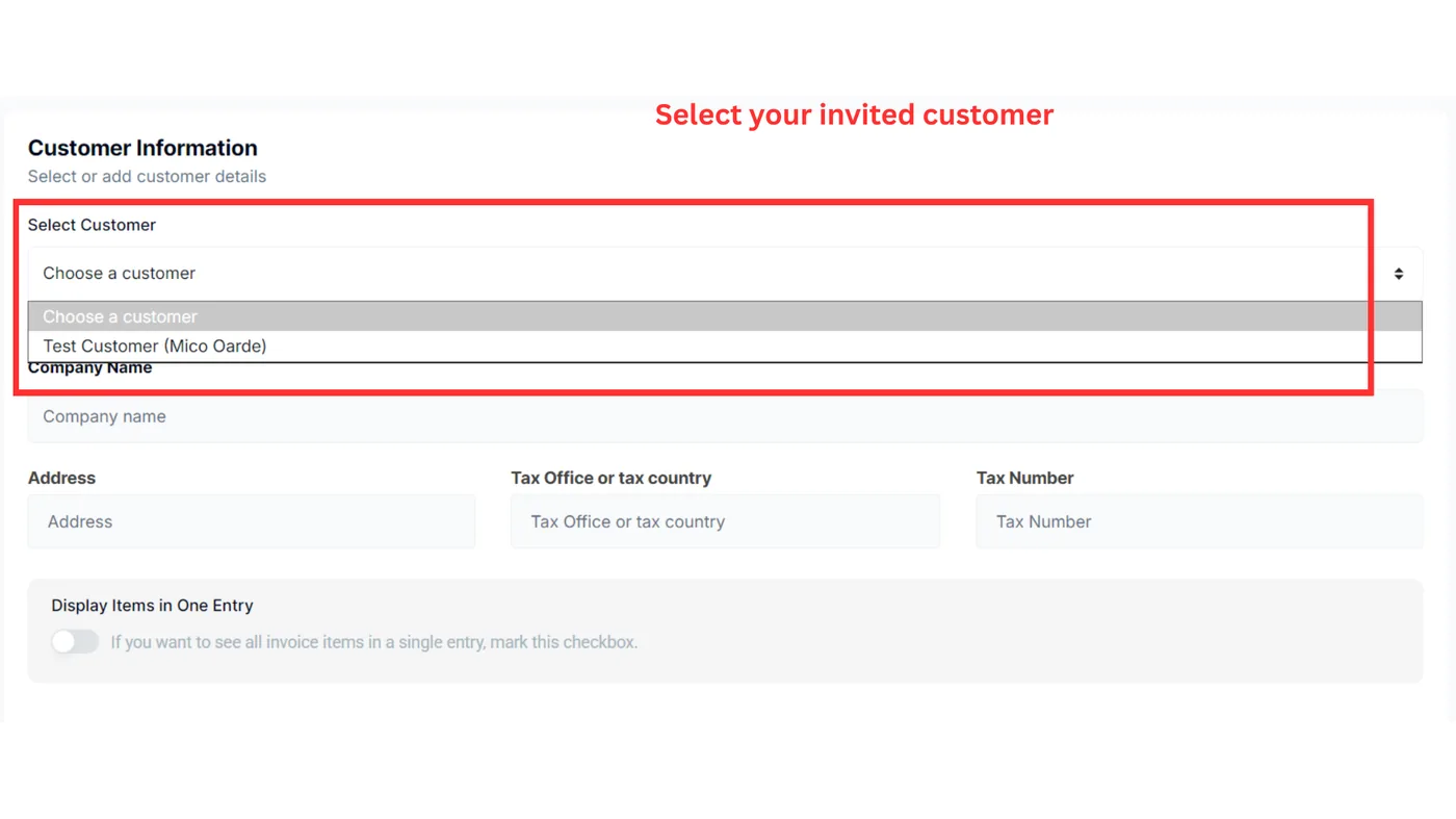 Select your invited customer