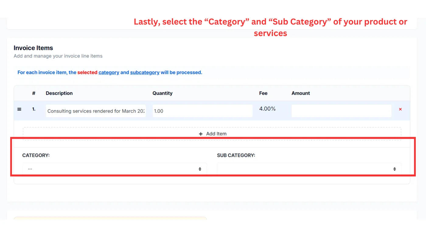 Select the Category and Sub Category