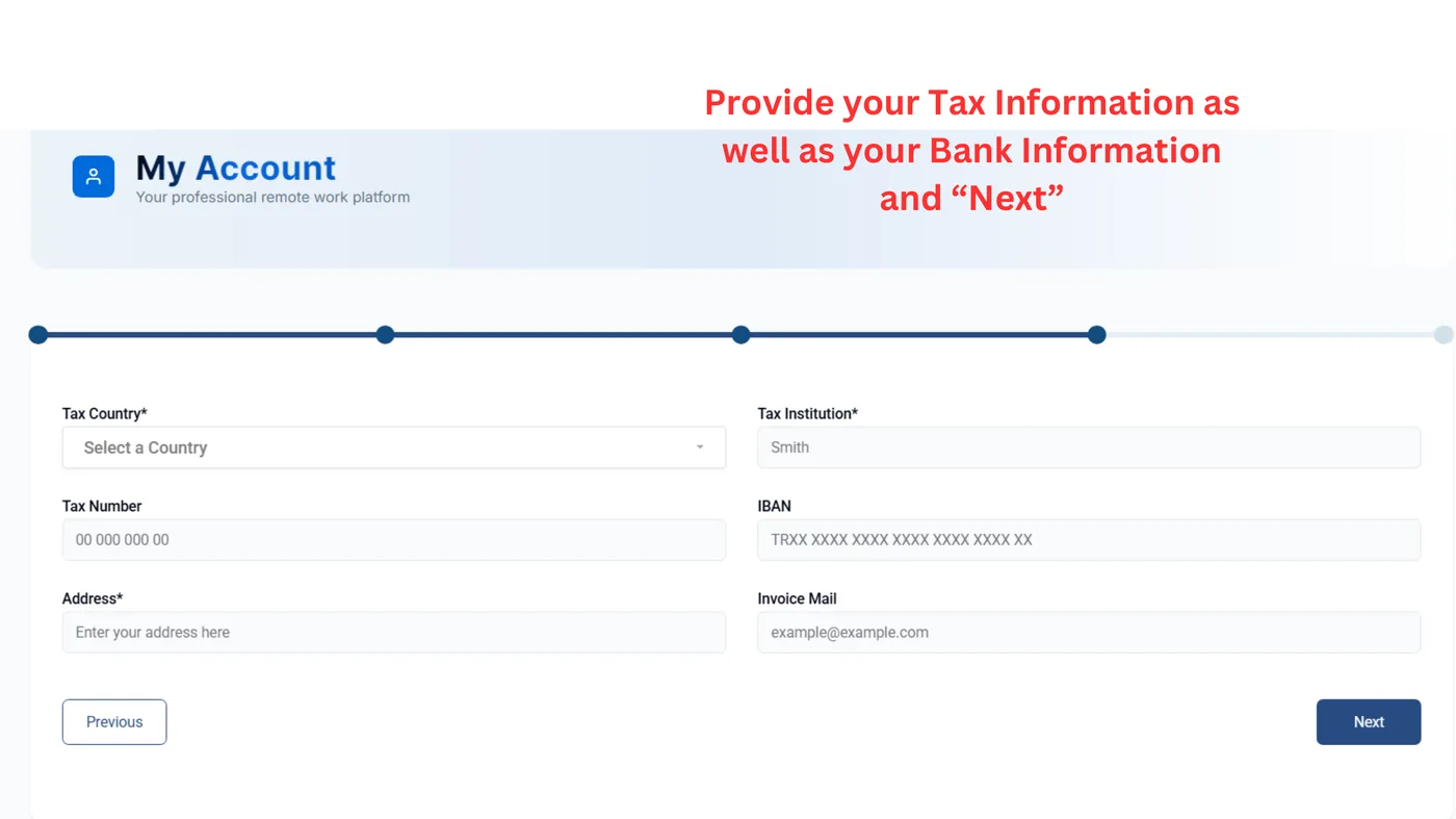 Add your tax and bank information