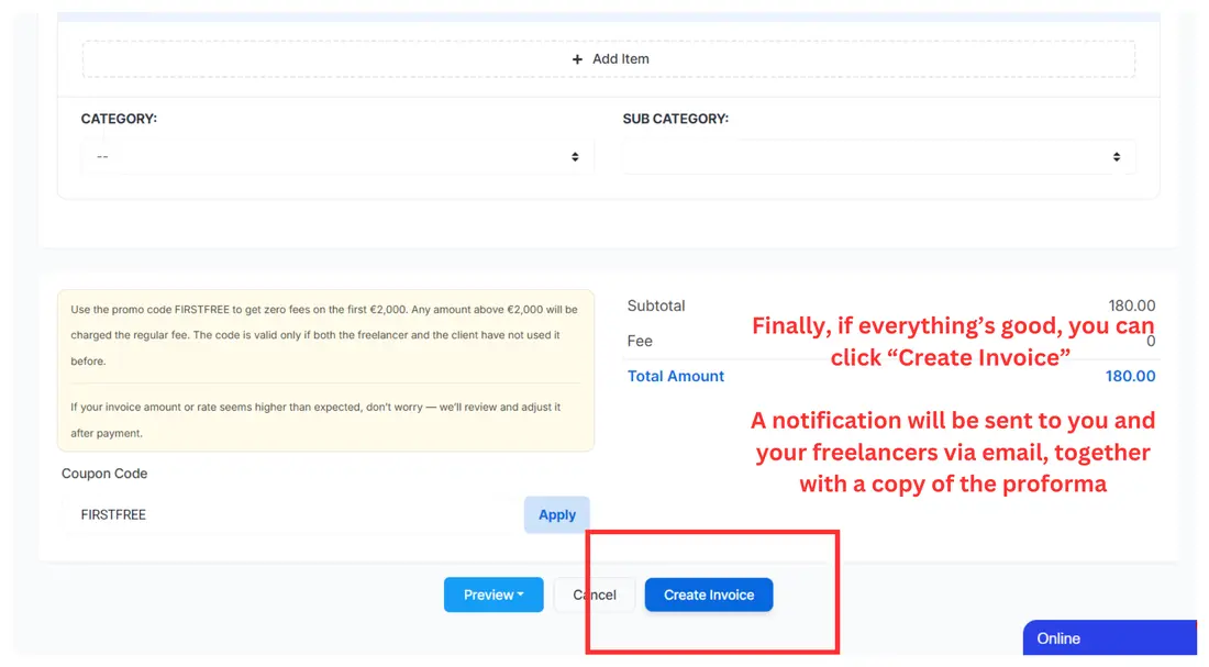 Create the invoice