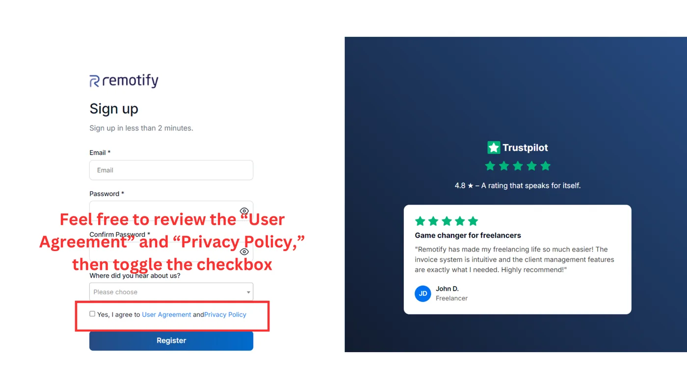 Review the terms and agree