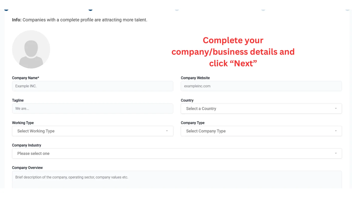 Complete your company details