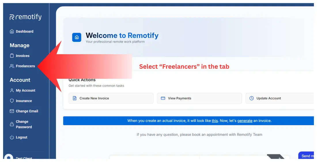 Select Freelancers in the tab