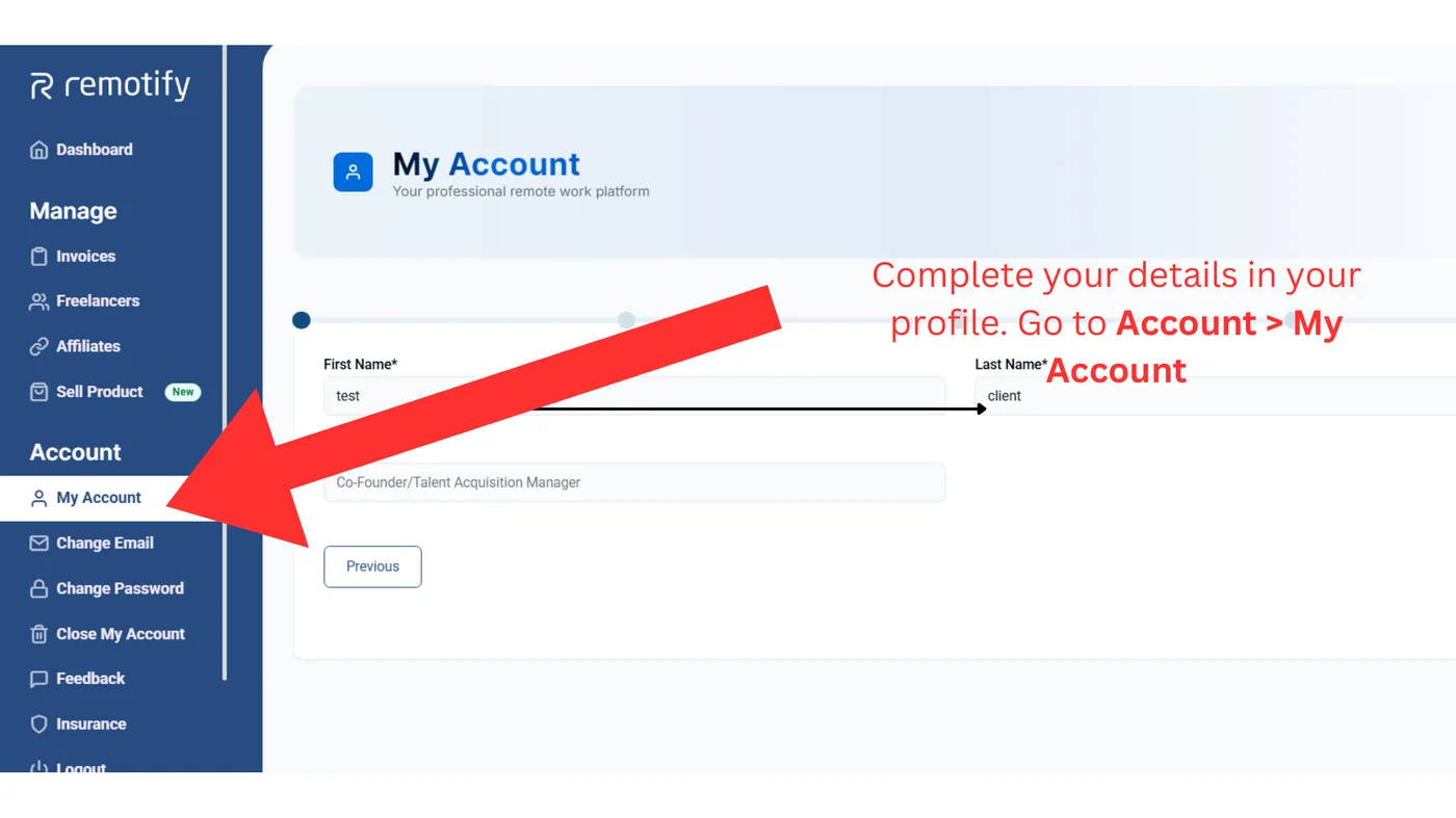 Complete your details in your profile