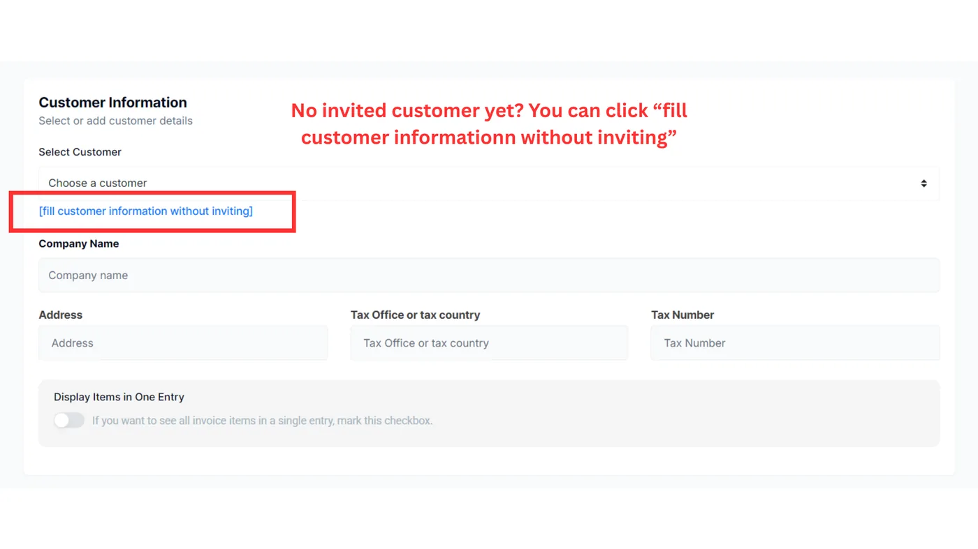 Or fill out customer information without inviting