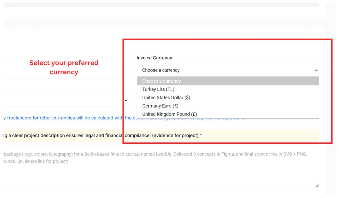 Select the invoice currency