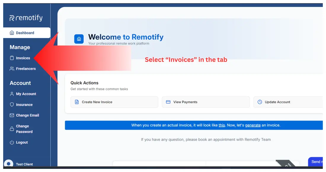 Select Invoices in the tab