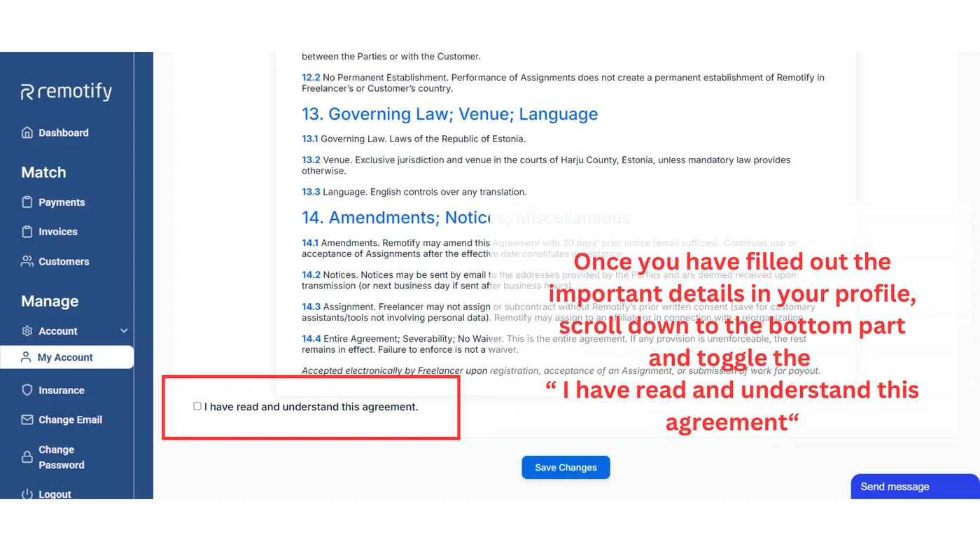Accept the freelancer agreement