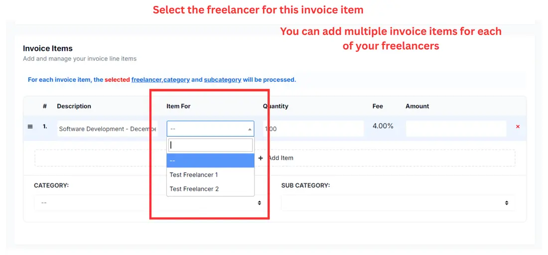 Select the freelancer for the item