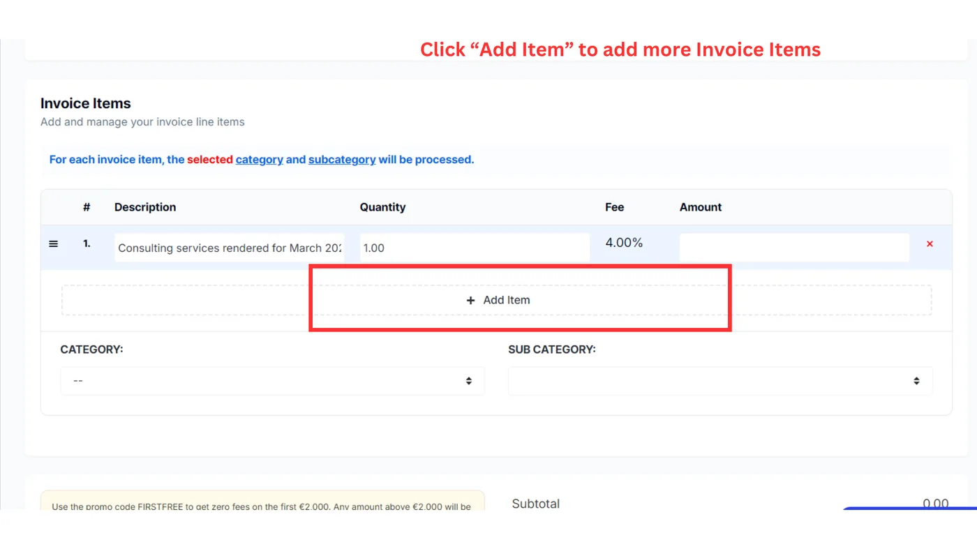 Add more invoice items if needed