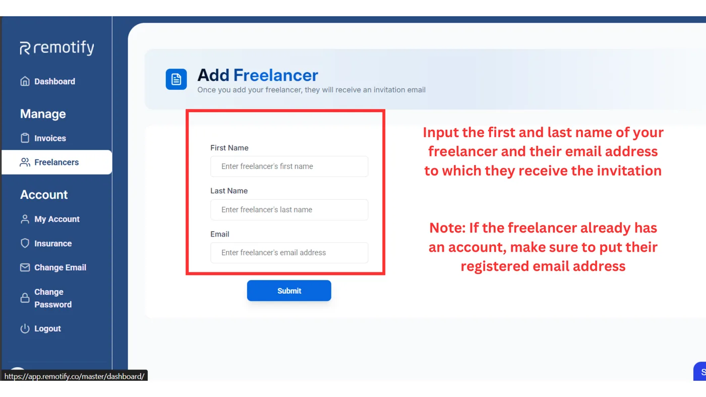 Enter your freelancer's details