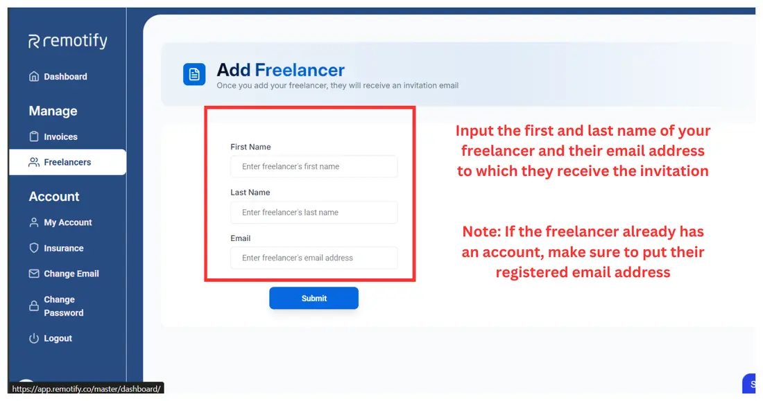 Enter their name and email