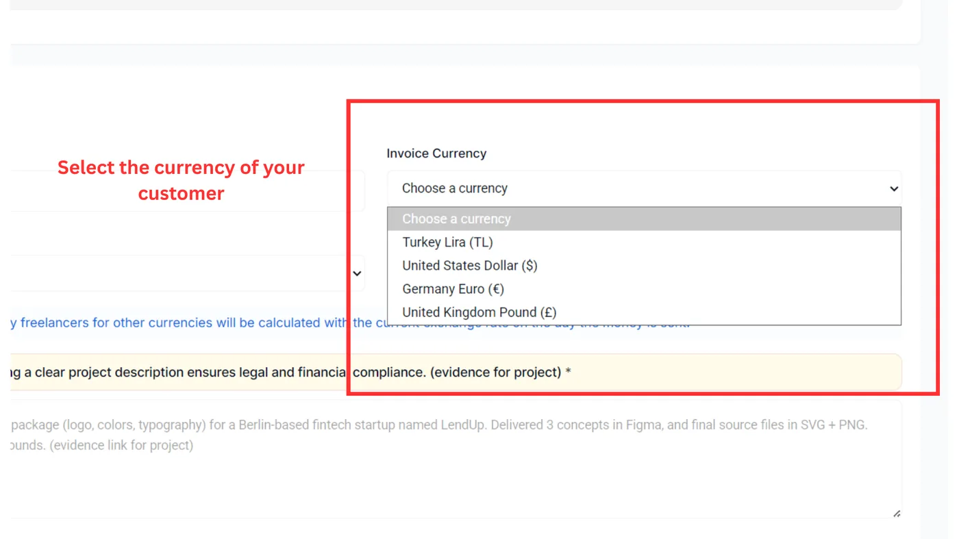 Select the invoice currency