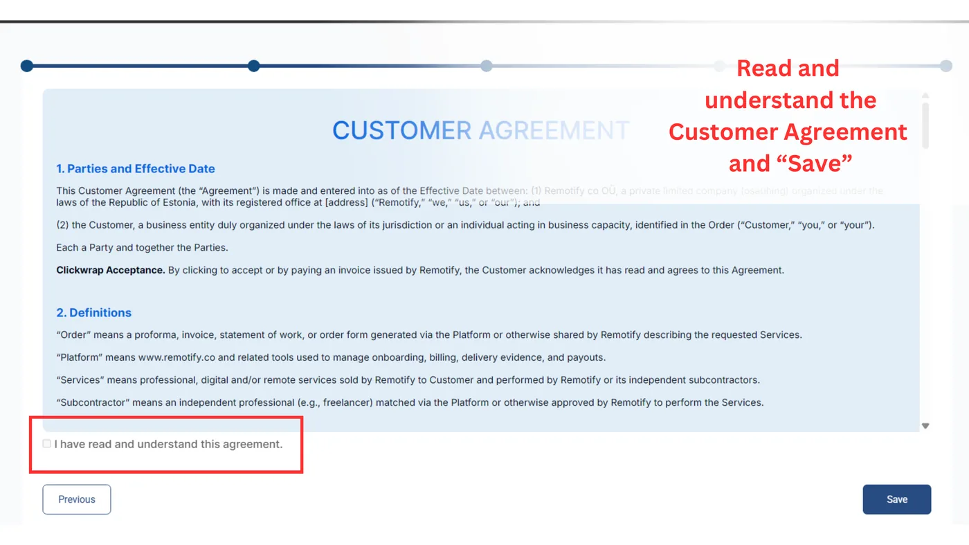 Accept the Customer Agreement