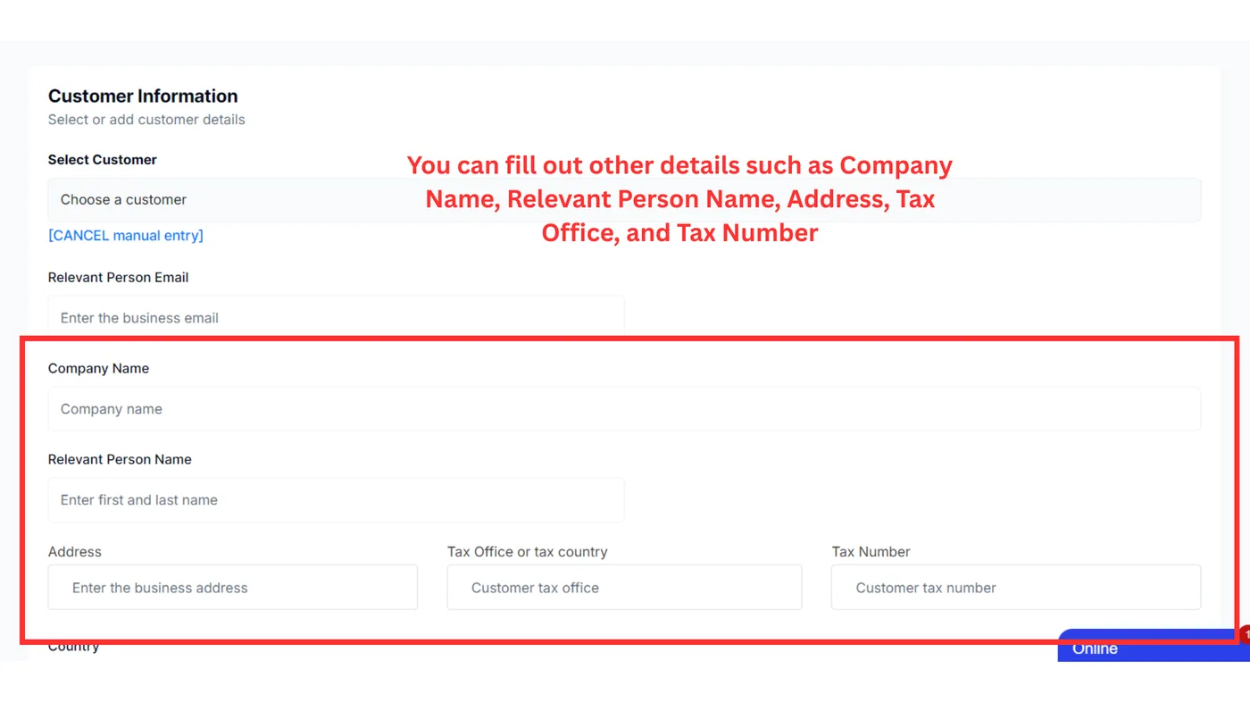 Fill out the rest of the customer details