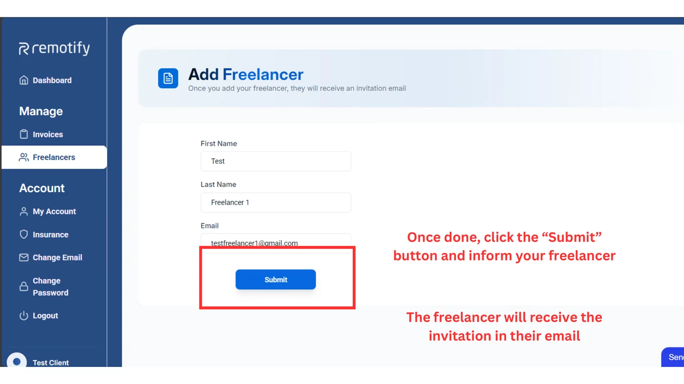 Submit and inform your freelancer