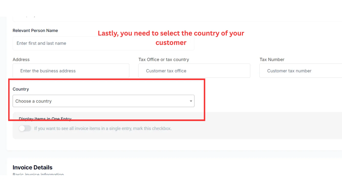 Select the customer's country