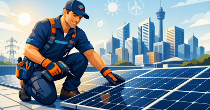 Clean energy skills shortage Australian electrician installing solar panels.