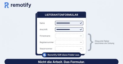 Rechnung ohne Gewerbeanmeldung: Lieferantenformular mit leeren Pflichtfeldern